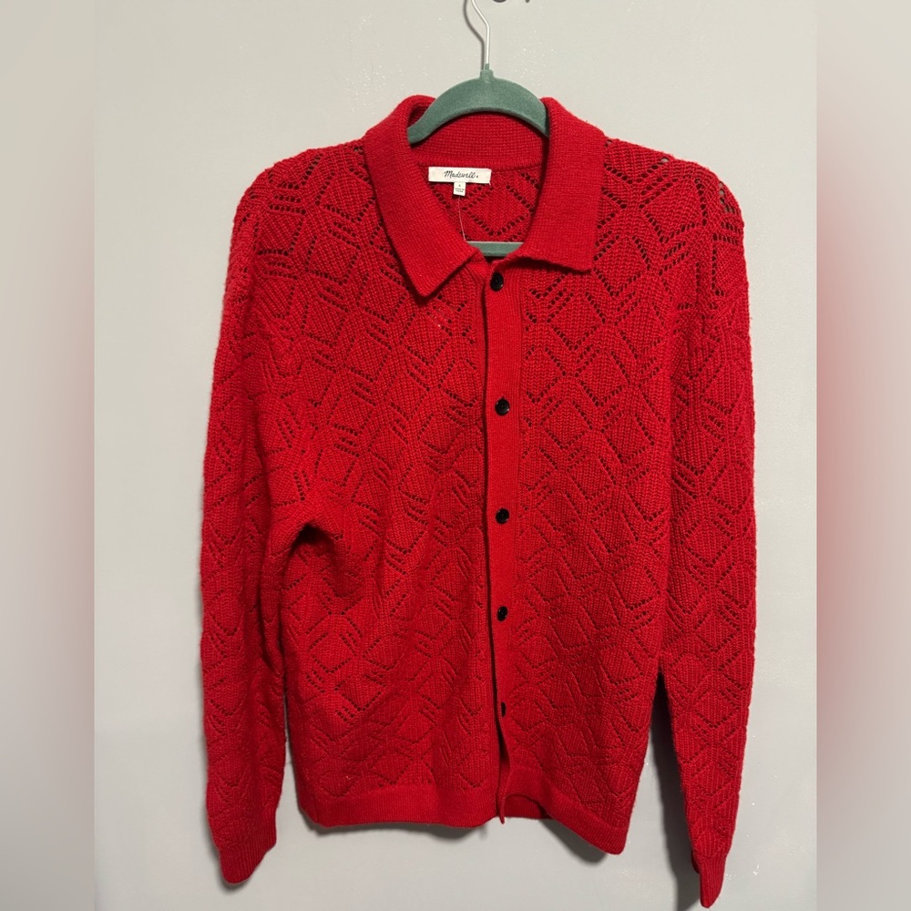 NWT- Madewell Men's Red Wool Cardigan Sweater. Size S